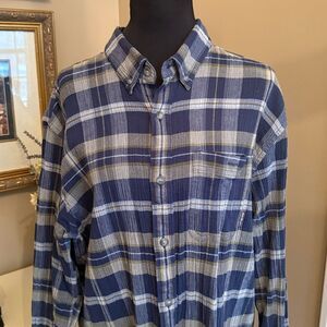 Eddie Bauer Blue and White Plaid Men's Shirt - XL